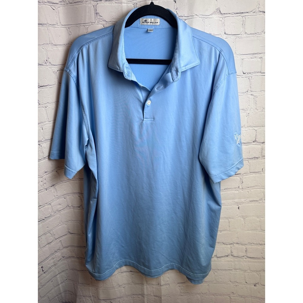 Peter Millar Polo Golf Shirt United Sugars Logo Short Sleeve Blue L